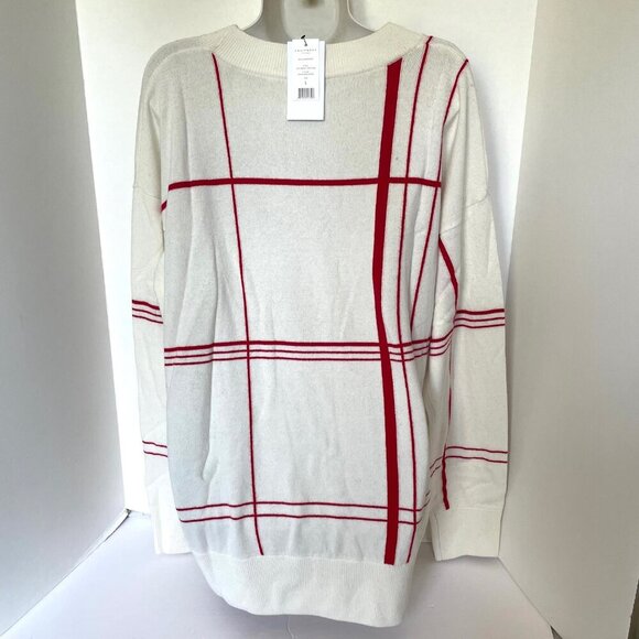 Equipment Wool Cashmere Sweater Womens Large White Oversized Crew Neck Red Cozy - Picture 4 of 11